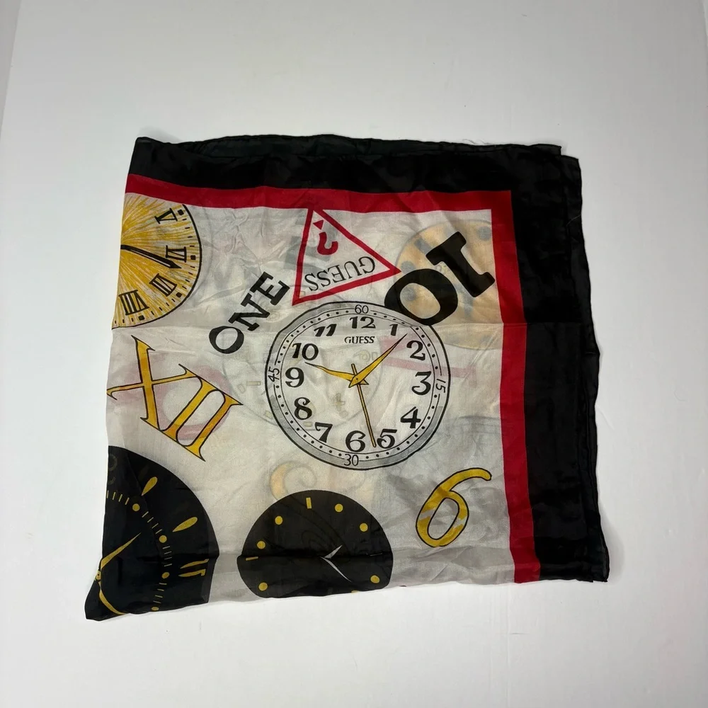 Vintage 1980’s Guess Watches 100% silk clock logo scarf